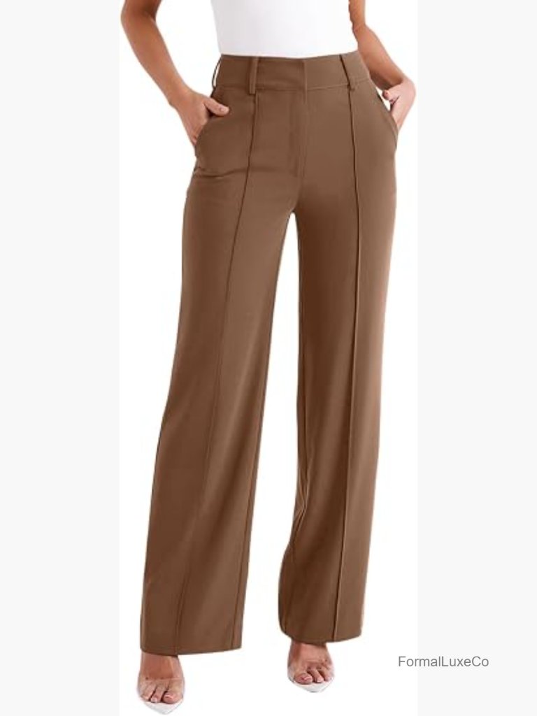 High Waisted Wide Leg Work Pants With Pockets Business Casual Trousers